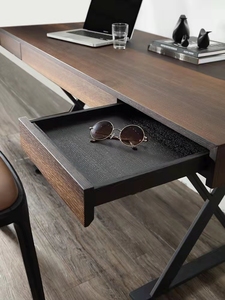 Foshan Minimalist Solid Wood Smoked Veneer <strong>Desk</strong> Metal Base Computer <strong>Desk</strong> with <strong>Space</strong> <strong>Saving</strong> Storage, Suitable for Home Office Use - Product Image 5