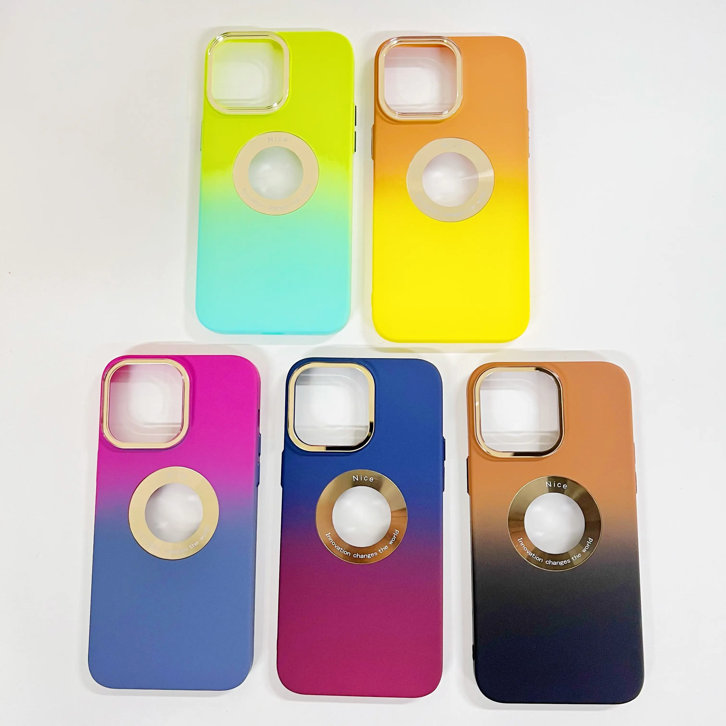 레인보우 컬러 무선 휴대 전화 파우치 가방 6D 크리스탈 로고 구멍 아크릴 슬라이드 커버 전화 케이스 아이폰 14 프로 플러스 맥스