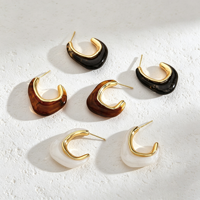 Boucles d'oreilles demi-cercle résistantes à l'eau en résine acrylique nacrée marron écaille de tortue géométrique CustomJewelry
