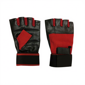 Guantes de Gimnasio Ligeros de Cuero con Medio Dedo y Soporte para Muñeca para Levantamiento de Pesas, Unisex, Rojo y Negro, Transpirables y Antideslizantes - Product Image 1