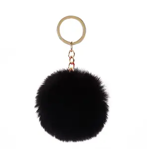 Fur Ball Keychain Cheap Full Colors Fashion Pompon Cute Puffy Plush Fluffy Fur Balls Pompom Pom Keychain