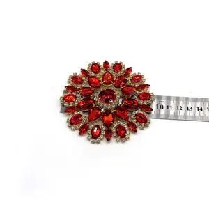 handmade crystal red flower rhinestone applique trim for lady dress sew on