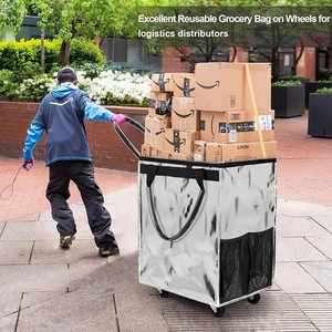 Biểu tượng tùy chỉnh tái sử dụng hàng tạp hóa mua sắm Xe đẩy có thể gập lại cán Tote Túi với bánh xe tùy chỉnh mô hình để đóng gói - Product Image 6
