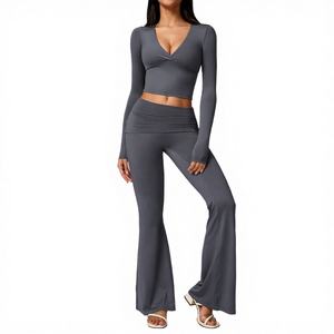 Conjunto Deportivo de Yoga para Mujer, Diseño Casual, Transpirable, de Secado Rápido, Ajustado, Sin Costuras, Cintura Elástica, 2 Piezas - Product Image 2