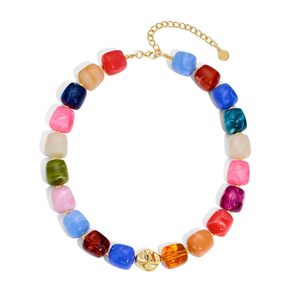 Collar Bohemio Cuadrado Grande Chapado en Oro Colorido con Resina <span class=keywords><strong>para</strong></span> Mujer, Joyería de Moda con Cuentas Acrílicas Geométricas y Voluminosas - Product Image 5