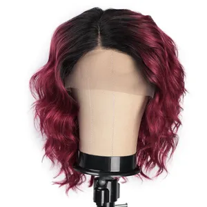 Aisi Haar 100% Echthaar Kurz Bob Ombre Rot Schweizer Spitze Perücken Body Wave Brasilia nische Echthaar Spitze Front Perücken Für Schwarze Frauen