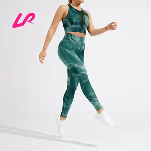 Conjunto de sutiã e leggings esportivas feminino, conjunto personalizado com estampa de nylon para tingimento e ioga