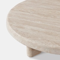 Meja Kopi Bundar Minimalis Mewah Nordik Modern dari Batu Alam Travertine Desain Dekoratif dengan Ketinggian yang Dapat Disesuaikan untuk Ruang Tamu
