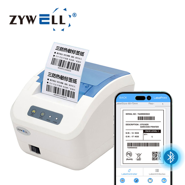 Multi Language Support Thermal Barcode Sticker Label Printer ZYWELL 80mm Price Tag Printer