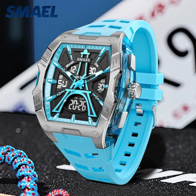 SMAEL 8131 New Design Analog-Digital Chronograph Sport Watch 5BAR Water Resistant Luminous Square Case Charms Men's