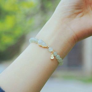 Natural Green Jade <b>Bracelet</b> Gourd Pendant <b>Stretch</b> Line Beaded Elegant Women Healing Imitation Jade <b>Bracelet</b> Light Luxury Gift - Product Image 6