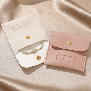 Bolsa de Joyería de Cuero PU con Logotipo Personalizado, Bolsa de Embalaje de Joyería de Cuero Artificial con Cierre de Botón, Bolsa de Regalo - Product Image 6