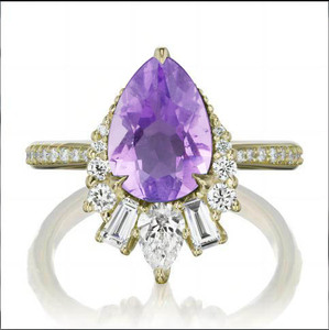 Classic Pear Cut Lab Sapphire Engagement <b>Ring</b> With Diamond Accents 18K Gold Prong Setting For Women - Product Image 2