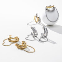 Boucles d'oreilles créoles minimalistes YF8386 en acier inoxydable plaqué or PVD 18 carats, élégantes, bicolores, avec longue chaîne et pampilles