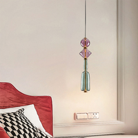 Suspension en verre empilé de luxe léger, abat-jour en verre multiforme violet et vert, lampe suspendue pour bar, escalier, villa, intérieur