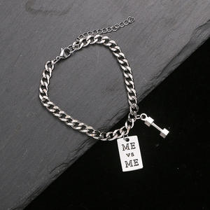Pulsera de Cadena para Hombre, Plata Tibetana, Etiqueta 'Me Vs Me', Estilo Hip Hop, Joyería de Regalo - Product Image 3