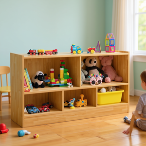 Armoire de rangement pour jouets en bois, 2 étagères, 5 cubes, bibliothèque pour enfants, organisateur multifonctionnel pour chambre d'enfant - Product Image 2