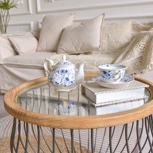 Living Room French Country <b>Rustic</b> Durable Antique Metal Base <b>Coffee</b> <b>Table</b> Set with Contemporary Glass Top - Product Image 6