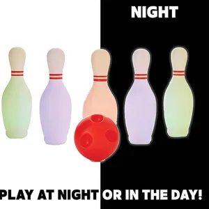 Ensemble de jouets de boule de bowling lumineux Jeu de jouets de quilles avec 10 broches et 2 balles Jeux de sport amusants Intérieur Extérieur Garçons Filles