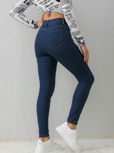 Jean en denim skinny taille haute pour femme, longueur intégrale, style vintage, effet usé, respirant et extensible - Product Image 5