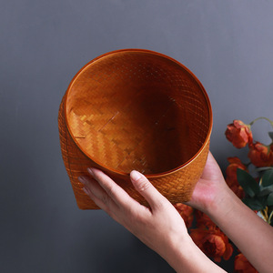 <b>Bamboo</b> Woven Storage Basket Round Kitchen Food <b>Container</b> Handmade Craft For Neatening - Product Image 2