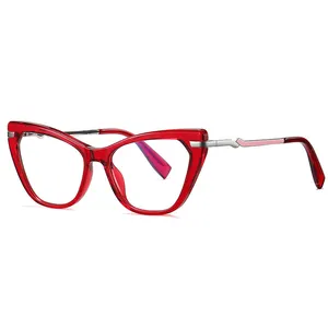 Cateye Metal Optical Eyeglasses High Quality Plastic Women's Blue Light Blocking Glasses Designer Eyewear