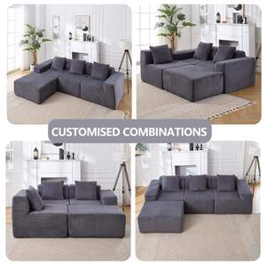 โซฟาผ้ากำมะหยี่แบบปรับได้ 3 ที่นั่ง พร้อมที่วางเท้า จัดส่งพร้อมใช้งาน - Product Image 5
