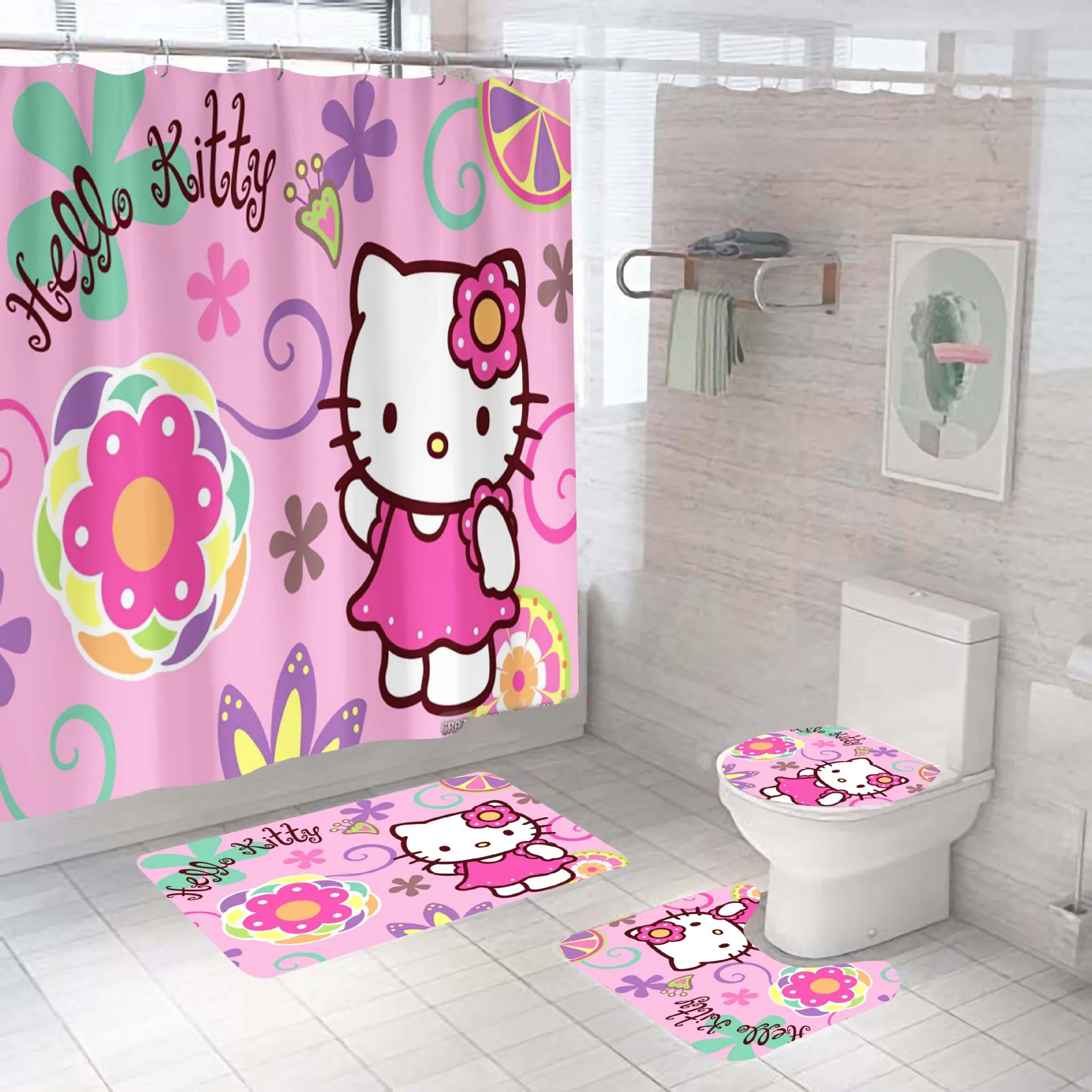 Hellokitty Kuromi Mymelody Мультяшные шторы водонепроницаемые полиэфирные занавески для душа с крючком