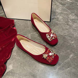 Chaussures de mariée Xiuhe rouges antidérapantes à double usage pour femmes, plates, à bout ouvert, souples et confortables pour la maternité - Product Image 6