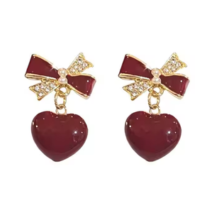 เครื่องประดับหูสีม่วงแดงพร้อมเครื่องประดับรูปโบว์แบบย้อนยุคต่างหูแฟชั่นสำหรับวันวาเลนไทน์ - Product Image 1