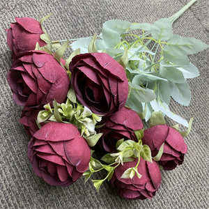 IFG bordeaux rose fleurs artificielles 8 têtes roses bouquet fleur artificielle - Product Image 5
