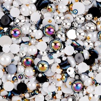 Paquet mixte de Style chaud ABS demi-perles rondes résine strass plastique dos plat vêtements accessoires pour la décoration