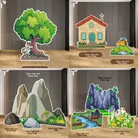 Perlengkapan Pertunjukan Taman Kanak-Kanak Bertema Hutan, Set Papan KT, Bunga, Rumput, Semak, Rumah, Pohon, Batu, Dekorasi Latar Belakang