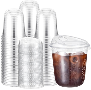Vaso desechable tipo U de PET de 500 ml, color rosa transparente, de 98 mm de diámetro, apto para alimentos, para postres en capas de yogur con fresa y té de burbujas. - Product Image 1