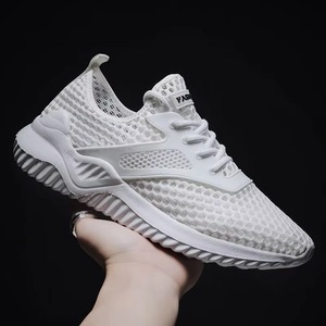 Summer Breathable <b>Thin</b> Mesh Lace-Up Shoes for Men Black Lightweight Sporty Casual Running Anti-Slip Large Mesh Hollowed-Out - Product Image 4