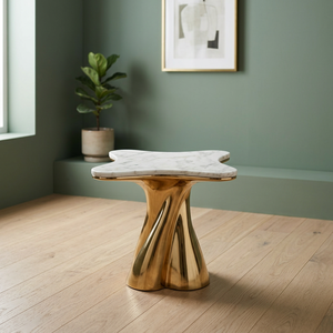 Table basse sculpturale moderne avec base en métal torsadé et plateau aspect marbre, table d'appoint pour salon ou hôtel - Product Image 3