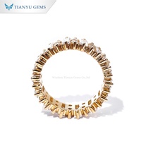 Bague d'éternité Tianyu Gems personnalisée en or jaune massif 14 carats avec moissanite taille baguette et ronde, bague de mariage empilable pour femme