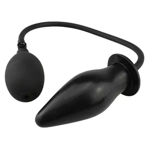 Plug anal de silicone inflável, brinquedos sexuais lésbicas da cor preta