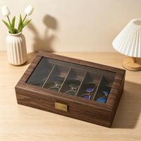 Nouveauté : Boîte de rangement pour lunettes de soleil en cuir PU, capacité 5/6 paires, avec couvercle transparent, étui de présentation pour lunettes