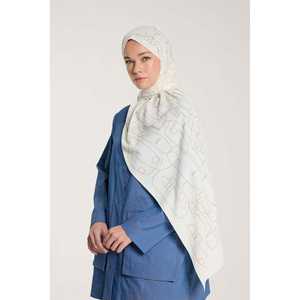 ผ้าพันคอผ้าไหมสีเบจสีงาช้างบริสุทธิ์มีลวดลายขอบ - Product Image 3