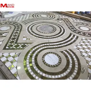 Premium calacatta gold marble stone tile mix metal mosaic medallion for flooring tiles