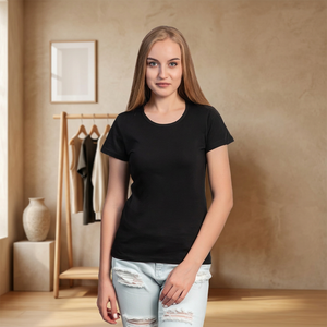 เสื้อยืดลำลองสีดำสำหรับผู้หญิง IMRON ผ้าฝ้าย 100% แขนสั้น คอกลม ทรงเข้ารูป สีพื้น ระบายอากาศได้ดี น้ำหนัก 160 กรัม เหมาะสำหรับฤดูร้อน - Product Image 1
