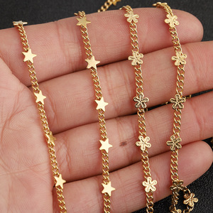 Cadena de acero inoxidable con lentejuelas y diseño de estrellas y flores para accesorios de joyería DIY, cadena unisex multifunción - Product Image 2