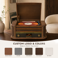 Tourne-disque vinyle rétro en bois pour le divertissement à domicile, lecteur phonographe tout-en-un avec enregistrement CD MP3 USB radio AM FM