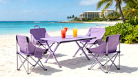 Nouvelle chaise lune violette populaire et table pliante rectangulaire en acier au carbone pour l'extérieur, ensemble complet table et chaises violettes
