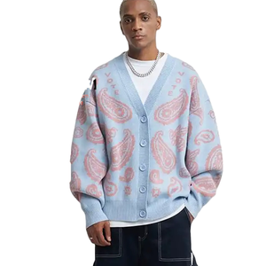 Custom New Style Oversize Knit Jacquard <b>Cardigan</b> Sweaters V Neck Fashion Men's <b>Cardigan</b> - Product Image 1