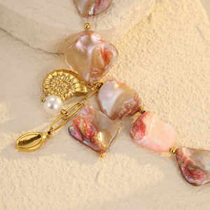 Cyin Chunky Màu Xanh Ngọc Trai Nước Ngọt Mặt Dây Chuyền Vòng Cổ Với 18K Mạ Vàng Thép Không Gỉ Sao Biển Phong Cách Bohemian Liên Kết Chuỗi - Product Image 4