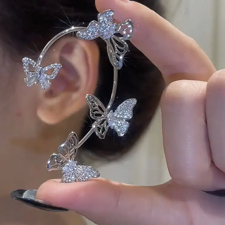 Hollow Butterfly Ear Clips For Women No Piercing Butterfly Clip On Earrings Sparkling Crystal Zircon Ear Cuff Clip Earrings