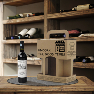 Caja de regalo portátil para vino/licores de papel Kraft ecológico, pantalla de múltiples ventanas con mango resistente, Impresión de logotipo personalizado - Product Image 2