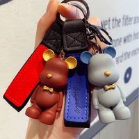 Porte-clés mousqueton en plastique motif ours de dessin animé, pendentif mignon imprimé en typographie écologique pour breloque de sac, cadeau